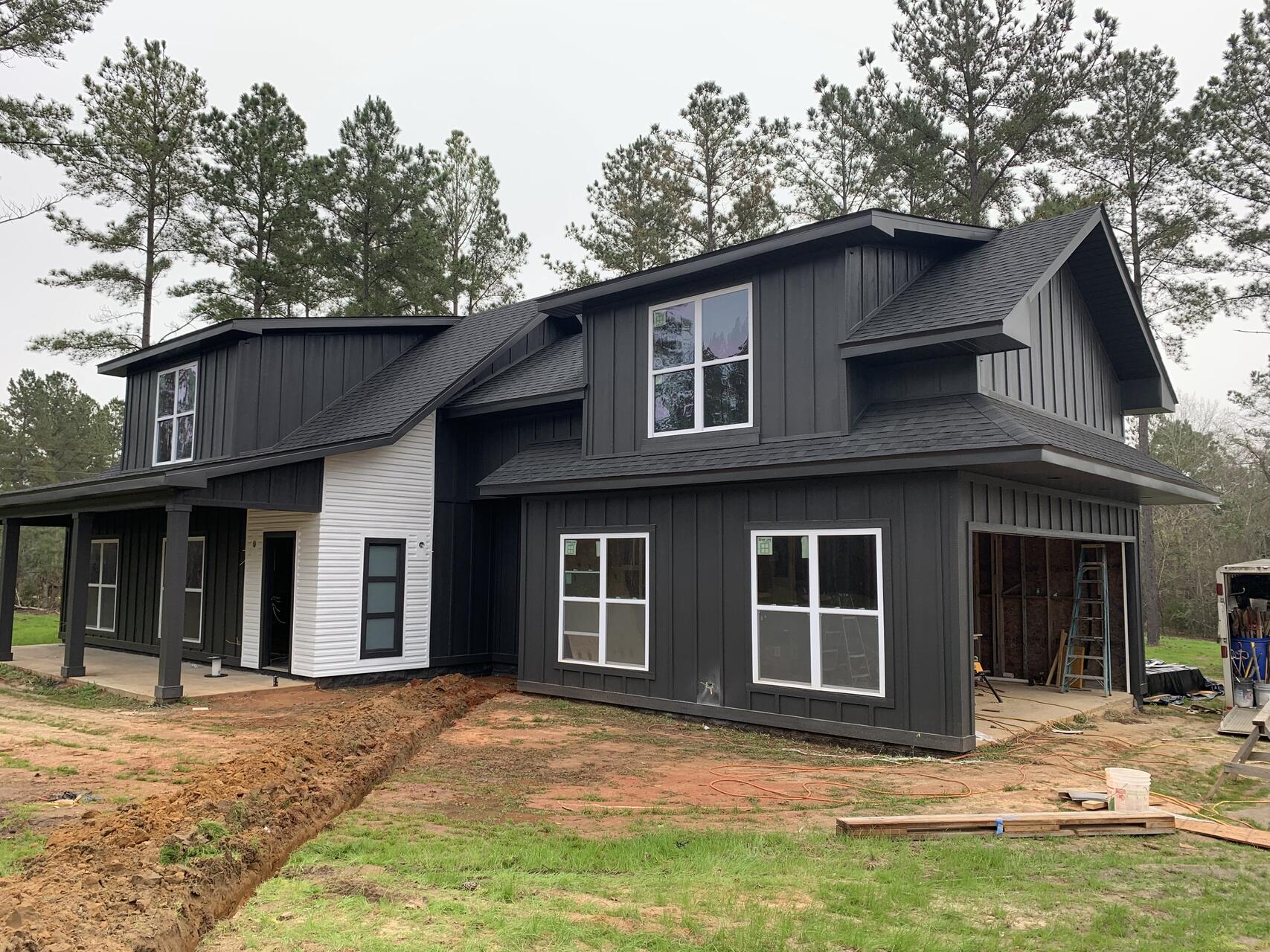 Dark farmhouse exterior